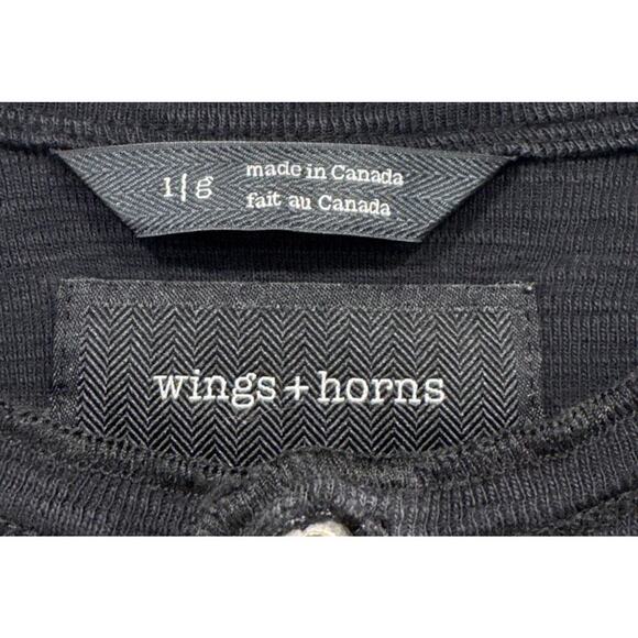 Wings + Horns Henley Shirt Mens Black Short Sleeve Cotton Tee Size Large Classic - Picture 5 of 8